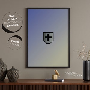 Runescape Defence Print Video OSRS Games Gifts for Him Gradient Pixel Art Old School Runescape Gamer Gifts