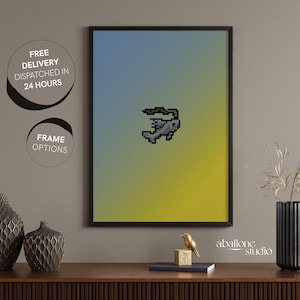 Runescape Fishing Print Video OSRS Games Gifts for Him Gradient Pixel Art Old School Runescape Gamer Gifts