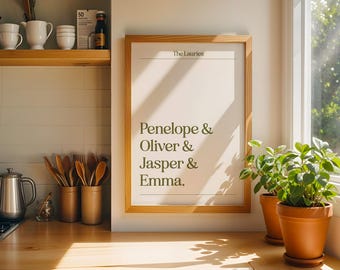 Personalised Our Family Names Print First Name List Poster Custom Family Gift For Parents Family Home Wall Art Housewarming New Home Gift