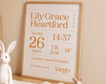 Personalised New Baby Print The Day You Were Born Gift Birth Details Christening Gift For Newborn Baby Custom Nursery Art Baby Shower Gift