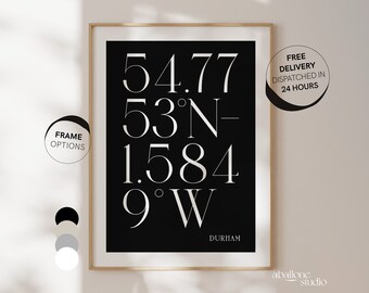 Durham City Coordinates Print Gift For Him Where We Met Girlfriend Wedding Gift Durham University Football Gifts Location Prints