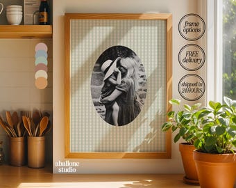 Personalised Gingham Photo Print Vintage checkered cottagecore print mount custom Photo birthday gift for her new home gift cottage decor