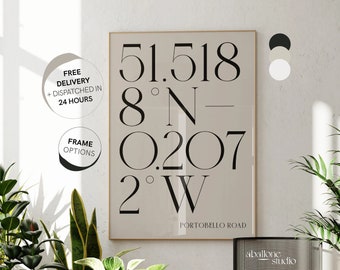 Personalised Deco Coordinates Print, Custom Minimalist Engagement Location Wedding gift, Unique New Home Gifts, First Anniversary Wall Art