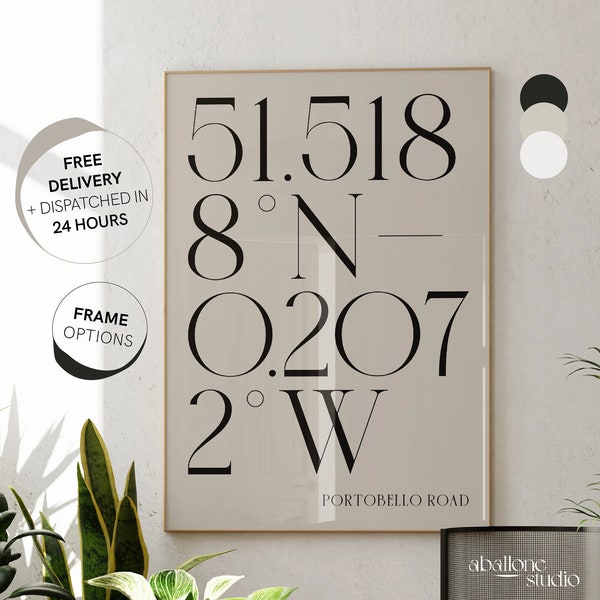 Personalised Deco Coordinates Print, Custom Minimalist Engagement Location Wedding gift, Unique New Home Gifts, First Anniversary Wall Art