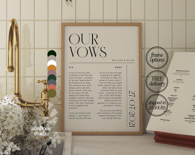 Custom Wedding Vows Print, Personalised Valentines Day Gift, Custom Minimalist Wedding gift, Unique couples gift, First Anniversary Wall Art