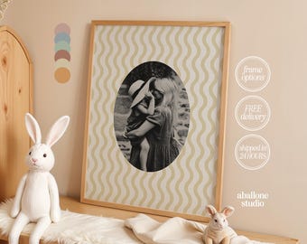 Personalised Wavy Stripe Photo Print Vintage custom photo gift for her new baby gift for mum nursery decor wall art personalised baby shower