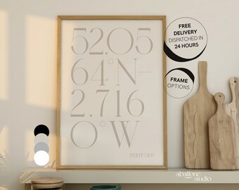 Hereford City Coordinates Print Gift For Him Where We Met Girlfriend Wedding Gift Hereford City Football Gifts herefordshire Location Prints
