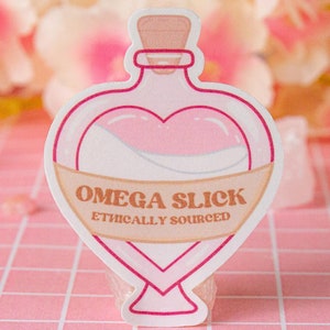 Sticker bouteille lisse Omega | Stickers pour flacons de potion | Joli cadeau rose fait main Omegaverse | Fanfiction AU Lover Gift | Brillant | 2 pouces de hauteur