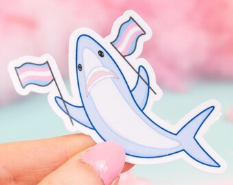 Blahaj Trans Pride Shark Sticker | Glossy Laptop Decal | 2 Inches