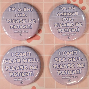 Nonverbal Furry Badges for Meetups & Conventions | Communication Pin for Anxiety, Shyness, Vision, Hearing Issues | Cosplay Badge | 58mm