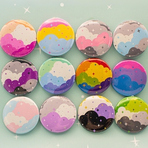 Subtle LGBTQ+ Pride Cloud Badge | Discreet Pastel Pride Pin | Hidden Rainbow Pride Accessory | Button Badge | LGBTQ+ Ally Gift | 37mm/58mm