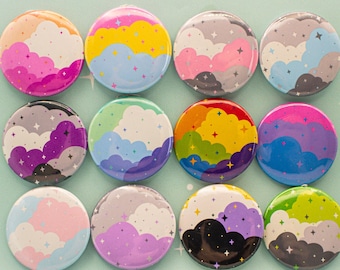 Subtle LGBTQ+ Pride Cloud Badge | Discreet Pastel Pride Pin | Hidden Rainbow Pride Accessory | Button Badge | LGBTQ+ Ally Gift | 37mm/58mm