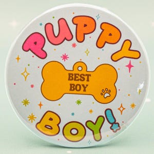 Puppy Boy Badge | Otherkin Kinnie Pride Pin | Pup Fursona Furry Badge | Petplay Badge | Kawaii Cute Blue Rainbow | Pet Play Pin | 37mm/58mm afbeelding 1