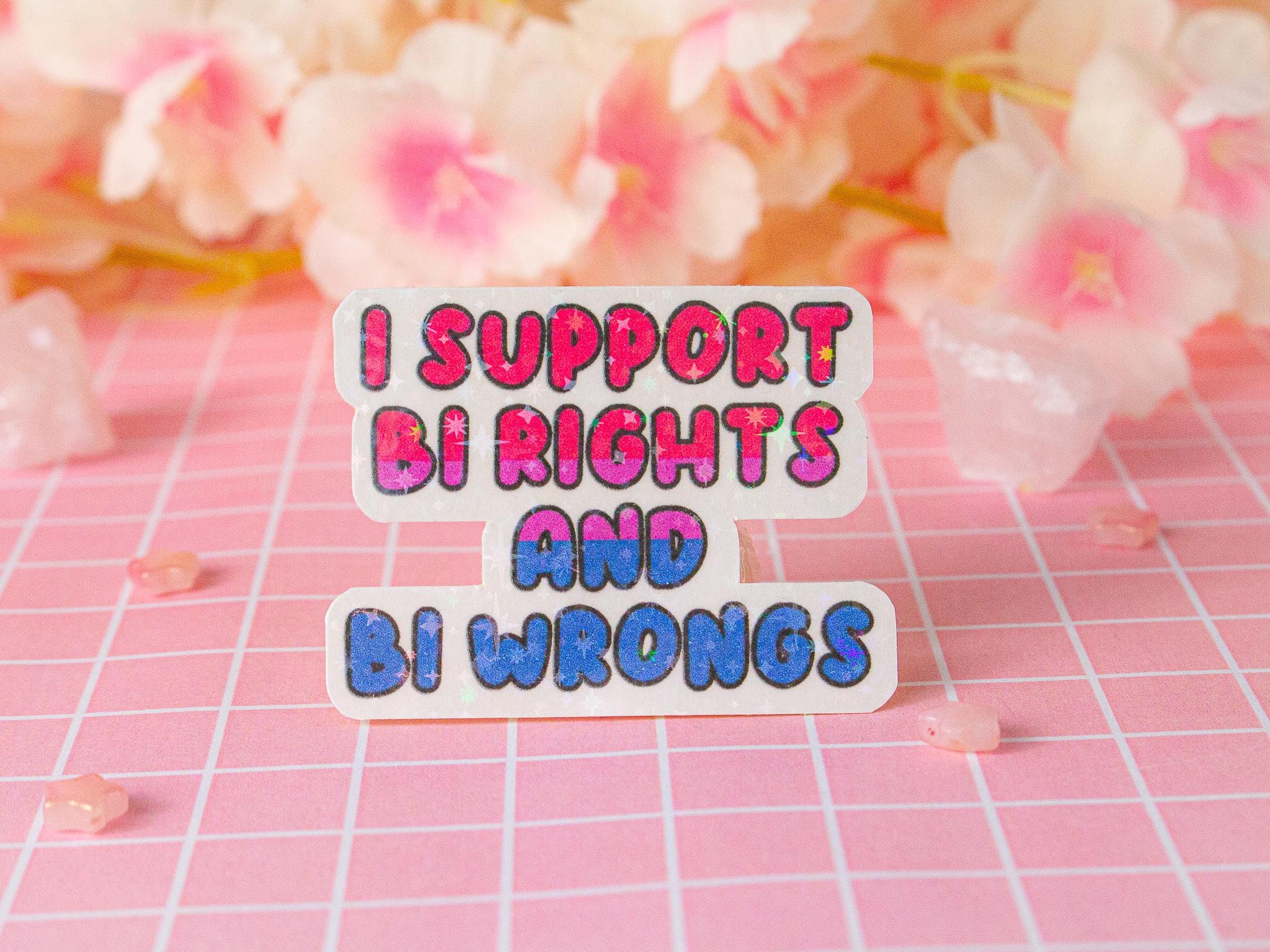 Sparkly Rights I Support Bi Rights and Bi Wrongs Sticker | Sparkly Bisexual Pride Flag ...