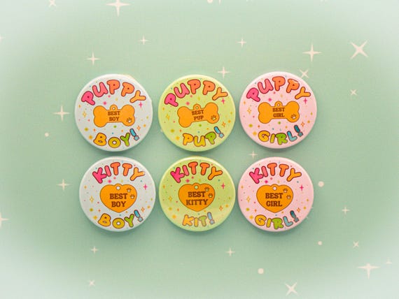 Puppy/Kitty Boy/Girl Badge | Kitty/Pup Badge | Otherkin Kinnie Pride | Fursona Furry Badge | Petplay Pin | Kawaii Cute | 37mm/58mm