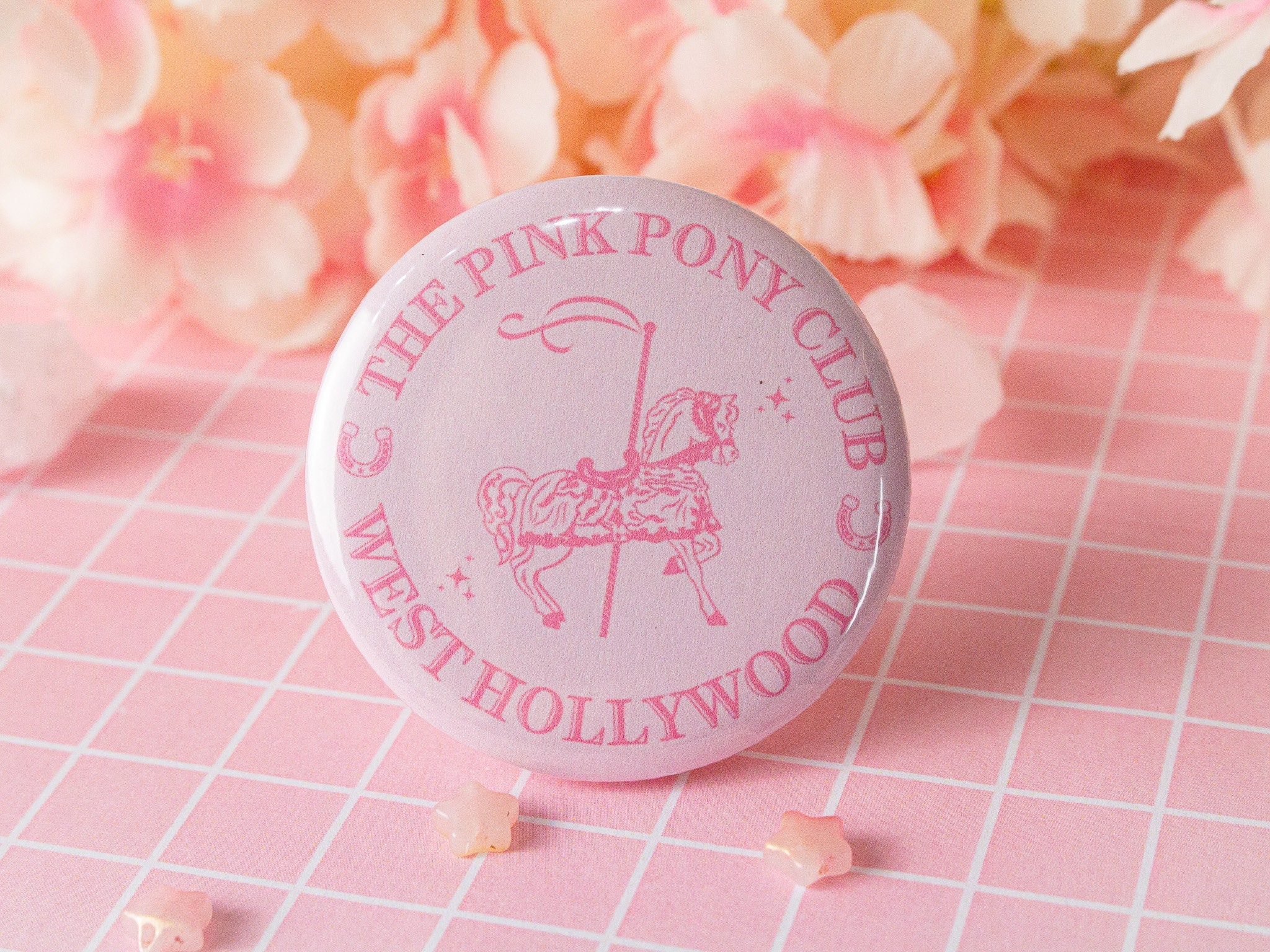 The Pink Pony Club Button Badge | Chappell Roan Inspired | Retro Vintage Pinback Badge | Hot To Go Midwest Princess | Music Fan | 58mm/32mm