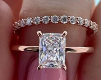 2 CT Radiant Cut Moissanite Engagement Diamond Ring Bridal Set Gift For Her Wedding Band Promise Ring, Moissanite Engagement Ring Set
