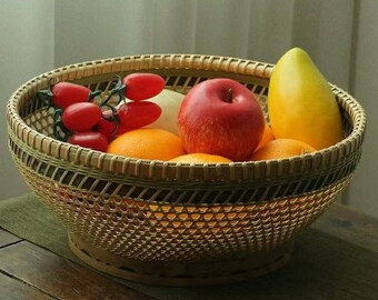 Purely Handmade Natural Bamboo Woven Exquisite Round Hollow Storage Basket Fruit Basket Flower Basket Decoration