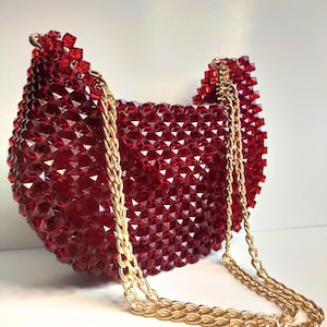 Bolso rojo rubí, bolso de cuentas, bolso de cuentas único, bolso de cuentas burdeos, monedero de cuentas, bolso de cuentas de noche, bolso rojo, bolso elegante