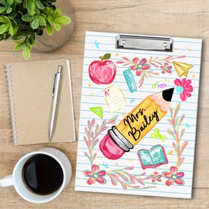 Personalized Teacher Appreciation Gift, Custom Pencil Teacher Acrylic Clipboard, Teacher Name Clipboard, End Of Year, Back to School Gift