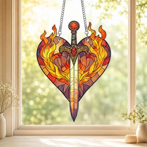 Fireheart Suncatcher, Throne of Glass Fantasy TOG Bookish Window Hanging, Aelin Galathynius ACRYLIC Wall Art,Book Lover Gift,Bookshelf Decor