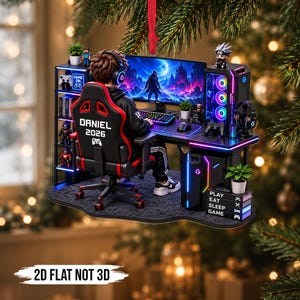 Personalized Gamer Acrylic Christmas Ornament 2026, Custom Name Gaming Setup Ornament,PC Gamer Gift, Video Game Christmas Gift for Teen Boys