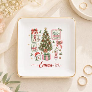 Personalized Vintage Christmas Mahjong Dice Dish, Cocktail Club Ceramic Trinket Tray, Mahjong Table Decor, Holiday Gift for Mom