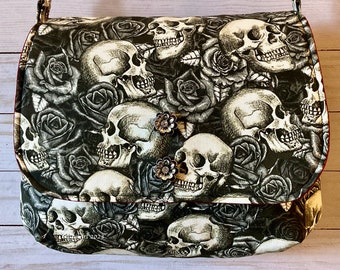 Roses and Skulls Large Messenger Purse