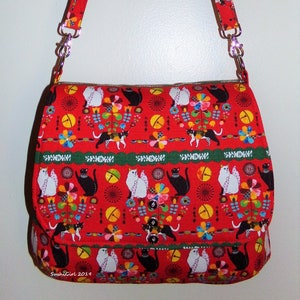 Folk Cats & Flowers Purse - Large Messenger Style