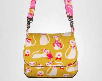 Cats /& Flowers Mini Messenger Purse
