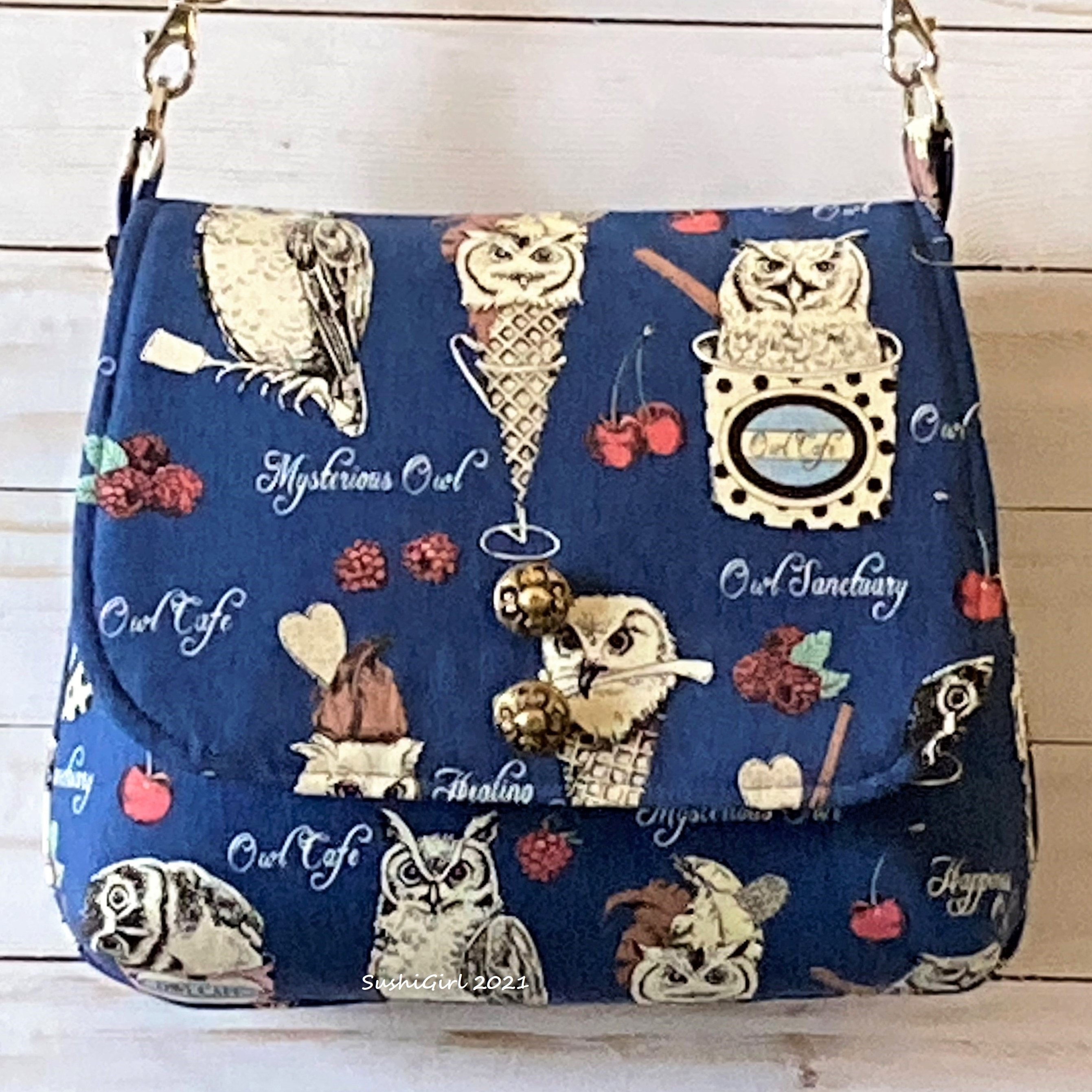 Cafe Owls Purse - Medium Messenger Style