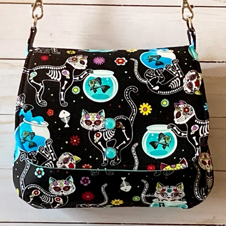 Sugar Skull Cats Mini high quality Messenger Purse