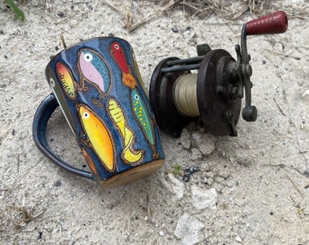 Fishing Lure Mug - Made to Order - Handmade - Hand Painted - Wheel Thrown - Ceramic - Pottery - Fishing - Tackle Box - Angler