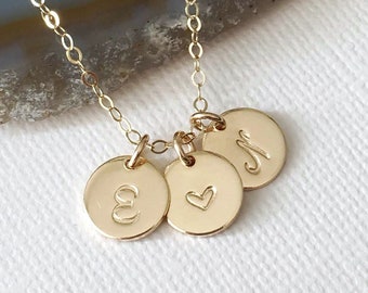 Personalized Necklace for MOM, Mom Initial Necklace, Two Children, Birthday Gift for Wife, Small Gold Initial Necklace, Personalized Gift