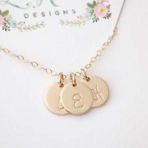 Gold Initial Necklace, Mothers Necklace with Children's Initials, Mom Necklace, Minimal Mom Necklace, 14k Gold Fill, Small Initial Discs