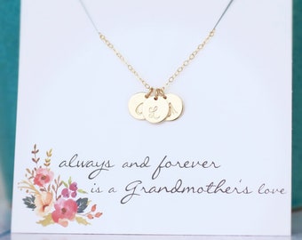 Grandma Necklace, Grandmother's Necklace, Grandma Mothers Day Gift, Gold Initial Necklace, Personalized Gift for Grandma, Custom Initials