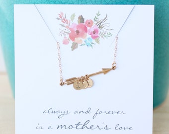 Mother's Initial Necklace, MOM Necklace, Children's Initials, Two Children, Gold Arrow Necklace with Initials, Personalized Necklace, Modern