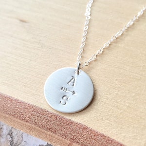 Two Initials Disc Necklace, Mother&#39;s Day Gift, Gift for Mom Sterling Silver Initial Necklace, Two Letters, Arrow, Mothers Gift Two Children