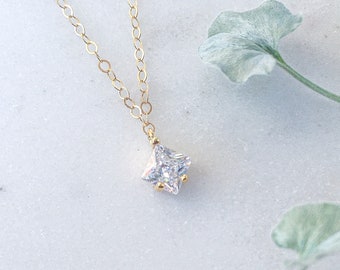 Tiny Diamond Necklace, Diamond Dot Necklace, Cubic Zirconia, 14k gold fill, Minimal, Delicate Everyday Necklace, Simple Bridesmaid Necklace