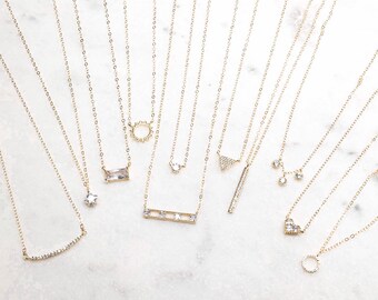 Tiny Diamond Bridesmaid Necklaces, Minimalist Bridesmaid Jewelry, Dainty Cubic Zirconia Necklace, Gold Faux Diamond Necklace, Rhinestone