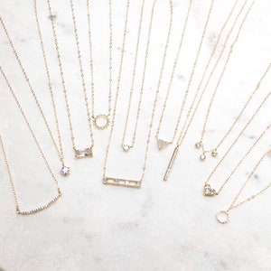 Tiny Diamond Bridesmaid Necklaces, Minimalist Bridesmaid Jewelry, Dainty Cubic Zirconia Necklace, Gold Faux Diamond Necklace, Rhinestone