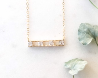 Family of Four Necklace, Four Generations, Grandmother Necklace, Four Children Necklace, Four Grandchildren, Diamond Bar Necklace, Gold Bar