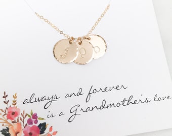 Grandmother Initial Necklace, Personalized Birthday Gift For Grandma, Grandchildren Initial Necklace, Minimal Style, 14k Gold Fill Initial