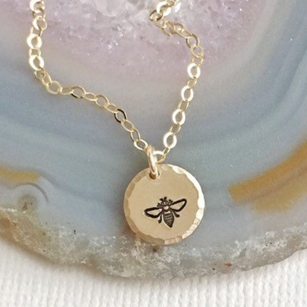 Bee Necklace, Honey Bee Necklace, Gold Bee Charm, Tiny Bee Necklace, Bumble Bee Charm, 14k gold fill Gift for Gardener, Minimal Bee Necklace