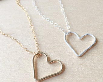 Heart Necklace, Christmas Gift, Open Heart Necklace, Gold Heart Necklace, Silver Heart, Simple Necklace, Sisters Necklace, Dainty