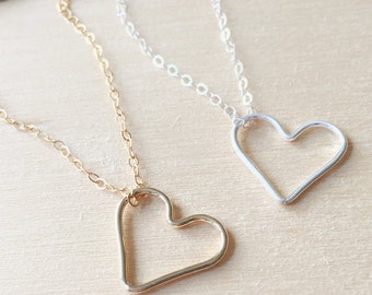 Heart Necklace, Valentine's Day Gift, Open Heart Necklace, Gold Heart Necklace, Silver Heart, Simple Necklace, Sisters Necklace, Dainty