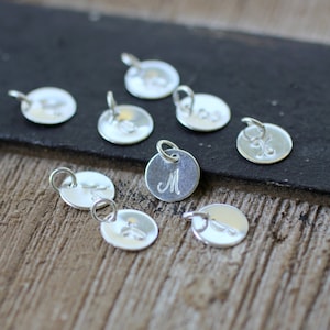 Silver Initial Charm, Silver Initial Disc, Custom Letter Charm, Tiny Initial Charm, Sterling Silver, Hand stamped Letter, Small Initial Tag