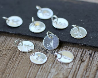 Silver Initial Charm, Silver Initial Disc, Custom Letter Charm, Tiny Initial Charm, Sterling Silver, Hand stamped Letter, Small Initial Tag