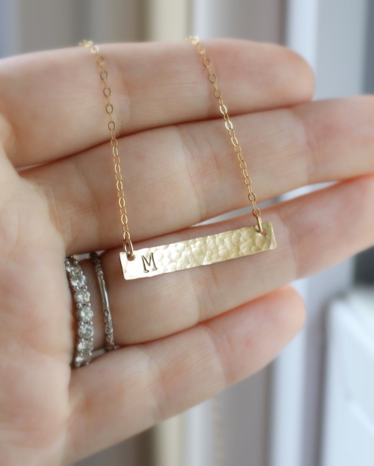 Gold Bar Necklace Initial Necklace Monogram Small Dainty Etsy