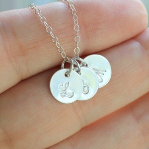 Mother's Necklace, Personalized Necklace, Initial Necklace, Three Initial Necklace, MOM Necklace, Sterling Silver Hand stamped Discs, Dainty image 2